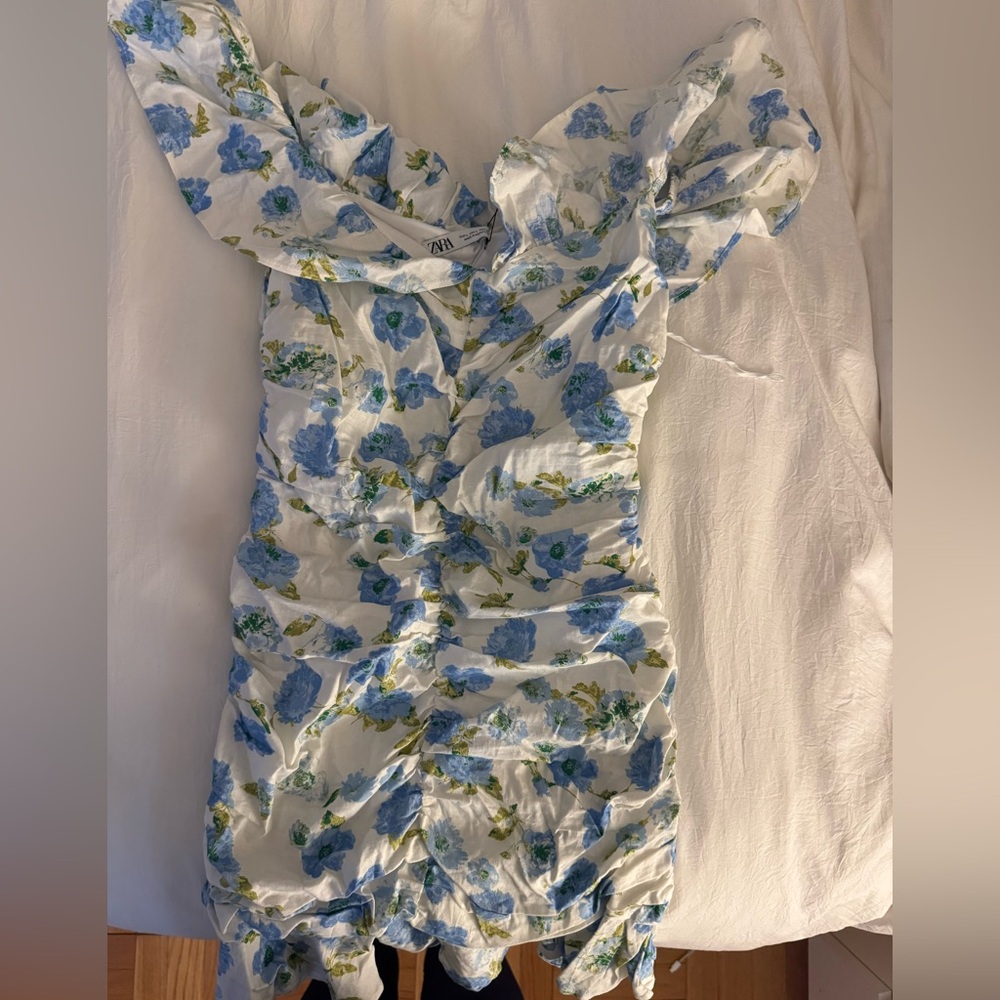 Zara Blue Floral Ruffle Dress